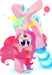  anthro anthrofied blue_eyes cloth clothing cute cutie_mark equine female friendship_is_magic fur hair horse iopichio long_hair looking_at_viewer mammal my_little_pony piercing pink_fur pink_hair pinkie_pie_(mlp) pony smile socks solo 