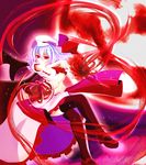  bad_id bad_pixiv_id bat_wings black_legwear blue_hair fingernails hat highres moon red_eyes red_moon remilia_scarlet sharp_fingernails short_hair short_sleeves solo thighhighs touhou wings 