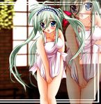  apron blackjunk blue_eyes blush einhart_stratos green_hair heterochromia lyrical_nanoha mahou_shoujo_lyrical_nanoha_vivid naked_apron purple_eyes solo twintails 