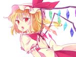  :o bare_back blonde_hair finger_to_mouth flandre_scarlet hat looking_back mizuki_(flowerlanguage) red_eyes solo touhou wings 