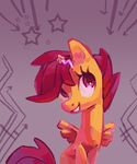  absurd_res cub equine female feral friendship_is_magic grey_background hair hairclip hi_res holivi horse mammal my_little_pony pegasus pink_eyes plain_background pony red_hair scootaloo_(mlp) simple_background smile solo wings young 