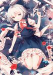  bow cirno flower grey_eyes hair_bow looking_at_viewer petticoat puffy_sleeves red_flower red_rose rose shirt short_hair short_sleeves silver_hair skirt skirt_set snake_(pixiv20852572) solo sparkle touhou wings 