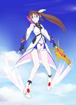  blue_eyes brown_hair glasses jason_(kaiten_kussaku_kikou) long_hair lyrical_nanoha raising_heart short_shorts shorts solo takamachi_nanoha 