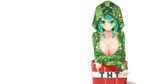  blush cleavage creeper green_eyes green_hair minecraft no_bra test 