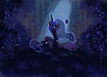  absurd_res blue_eyes blue_hair bowl bushes cool_colors cutie_mark detailed_background equine female feral friendship_is_magic fruit grapes hair hi_res holivi horn horse jungle magic mammal my_little_pony open_mouth plants pony princess_luna_(mlp) solo translucent_hair vines winged_unicorn wings 