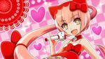  animal_ears animal_hat bow brown_eyes cameo cat_hat gen_5_pokemon hair_bow hat hello_kitty hello_kitty_to_issho! kihiro_fujiwa long_hair microphone music nekomura_iroha open_mouth oshawott pink_hair pinky_out pokemon pokemon_(creature) singing smile solo sparkle vocaloid 