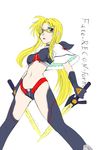  blonde_hair breasts dual_wielding fate_testarossa glasses holding jason_(kaiten_kussaku_kikou) long_hair lyrical_nanoha medium_breasts red_eyes simple_background solo sword thighhighs very_long_hair weapon white_background 