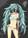  aqua_eyes aqua_hair bikini contrapposto hand_on_hip hatsune_miku long_hair looking_at_viewer navel respirator rumia_(compacthuman) side-tie_bikini solo standing striped striped_bikini swimsuit twintails very_long_hair vocaloid 