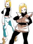  alternate_costume android_18 ass bangs blonde_hair breasts butt_crack capri_pants dragon_ball dragon_ball_z earrings huge_breasts jewelry miniskirt pants pantyhose rickert_kai short_hair shoulder_pads sketch skirt solo 