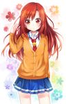  alternate_hair_length alternate_hairstyle bad_id bad_pixiv_id banned_artist blush cardigan hair_ornament hino_akane_(smile_precure!) long_hair orange_shirt precure red_eyes red_hair rimoko school_uniform shirt skirt smile_precure! solo sweater 