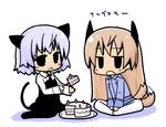  animal_ears bird cake dog_ears dog_tail eila_ilmatar_juutilainen feeding food luu multiple_girls pantyhose penguin sanya_v_litvyak strike_witches tail tail_wagging world_witches_series 