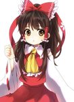  bad_id bad_pixiv_id bare_shoulders blush bow brown_eyes brown_hair detached_sleeves hair_bow hair_tubes hakurei_reimu kanazawa_hiromu long_hair open_mouth solo touhou 