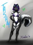  clothed clothing female hair mammal pocketwolverine purple_hair sketch skimpy skunk solo standing swimsuit tasha_voron tight_clothing 