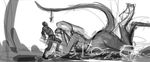  dragon female hattonslayden human interspecies male mammal mistletoe monochrome nude size_difference sketch straight sword weapon 