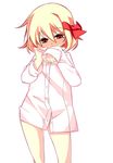  blonde_hair blush bottomless dress_shirt naked_shirt red_eyes rumia see-through shamo_(koumakantv) shirt solo touhou white_background 