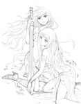  2girls elf long_hair multiple_girls original pointy_ears ratana_satis sword weapon 
