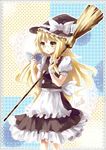  apron bad_id bad_pixiv_id bespectacled blonde_hair book bow broom glasses hat hat_bow kirisame_marisa leclle long_hair magic_circle open_mouth puffy_sleeves short_sleeves solo touhou very_long_hair white_bow witch_hat yellow_eyes 