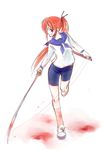  blood commentary_request jason_(kaiten_kussaku_kikou) long_hair original school_uniform serafuku solo sword weapon 