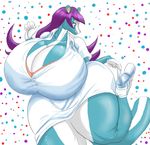  big_breasts blue_fur breasts cleavage clothed clothing female fur green_eyes hair high_heels huge_breasts hyper hyper_breasts long_hair mammal mintia_(character) nurse purple_hair skimpy skunk solo standing thick_thighs thighs voluptuous wide_hips 
