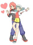  1girl blue_hair couple crystal_(pokemon) hat hetero paletur pokemon pokemon_(game) pokemon_gsc silver_(pokemon) smile twintails 