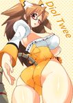  :o angelo_(gomahangetsu) ass bad_id bad_pixiv_id brown_hair character_name diol_twee glasses highres leotard looking_at_viewer looking_down one_eye_closed otomedius red_eyes solo tail yellow_leotard 