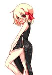  alternate_costume bare_shoulders blonde_hair blush china_dress chinese_clothes dress fang open_mouth red_eyes rumia shamo_(koumakantv) side_slit smile solo touhou white_background 