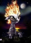  amber_eyes detailed_background dripping equine female flaming_hair grass hereticofdune hooves horn horse mammal moon my_little_pony night pony solo stars sun sunset unicorn water wet 