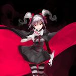  bow cape custom_(cus-tom) dress gloves grey_hair hair_bow hair_ribbon highres idolmaster idolmaster_cinderella_girls kanzaki_ranko red_eyes ribbon solo thighhighs twintails white_gloves 