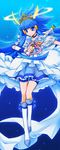  aoki_reika bike_shorts blue blue_dress blue_eyes blue_hair blue_skirt boots cure_beauty dress halo highres knee_boots long_hair magical_girl precure princess_form_(smile_precure!) shino_(acidrain) skirt smile_precure! solo tiara wand 