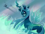  abstract_background ambiguous_gender changeling cool_colors equine fangs female feral fire friendship_is_magic fur green_eyes green_fur green_hair green_theme group hair horn horse looking_at_viewer looking_back male mammal misteelala my_little_pony pony queen_chrysalis_(mlp) silhouette wings 