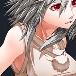  armpits bare_shoulders close-up face inubashiri_momiji mazuka_kei red_eyes short_hair silver_hair simple_background solo touhou 