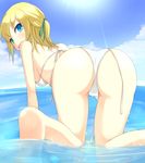  ass barefoot bikini blonde_hair blue_eyes cloud day green_eyes heterochromia kuro_(be_ok) original side-tie_bikini sky solo swimsuit water 