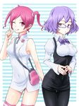  2girls digimon digimon_world_re:digitize glasses mikagura_mirei multiple_girls pink_hair purple_hair rindou_akiho tori@gununu twintails 