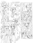  4koma armlet armpits bad_id bad_pixiv_id bare_shoulders blush comic greyscale hakuryuu_(inazuma_eleven) inazuma_eleven_(series) inazuma_eleven_go inazuma_eleven_go_chrono_stone japanese_clothes kensei_lancelot_(armed) kimono looking_at_viewer midriff monochrome multiple_boys navel seijuu_shining_dragon_(armed) shuu_(inazuma_eleven) simple_background stomach tobi_(one) translation_request tsurugi_kyousuke white_background 