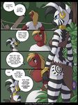  anthro big_macintosh_(mlp) blonde_hair blue_eyes breasts butt clothing comic cutie_mark dialog dialogue ear_piercing english_text equine female freckles friendship_is_magic green_eyes hair horse jay_naylor male mammal my_little_pony piercing pony shirt text zebra zecora_(mlp) 