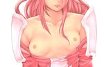  armor breasts close-up collarbone fire_emblem fire_emblem:_kakusei harihisa head_out_of_frame lips long_hair nipples pink_hair shirt_pull shoulder_pads simple_background small_breasts solo tiamo upper_body white_background 
