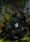  absurd_res black_fur changeling drooling equine female feral friendship_is_magic fur green_eyes green_hair hair hi_res horn horse magic my_little_pony pony queen_chrysalis_(mlp) saliva simple_background solo tongue toonlancer wings 