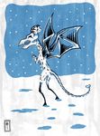  blue blue_background blue_skin cryptid cryptozoology horn jersey_devil monster plain_background signature snow solo tongue unknown_artist white wings winter 