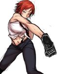  bakuya gloves highres midriff navel red_eyes red_hair short_hair sketch solo suspenders sweat the_king_of_fighters vanessa_(king_of_fighters) 