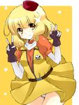  bisidian_operator blonde_hair double_v fingerless_gloves gloves gundam gundam_age hat kannagi_kaname kise_yayoi panties precure skirt skull smile_precure! solo underwear v yellow yellow_eyes 