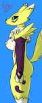  absurd_res anthro asdruballe black_sclera blue_eyes breasts canine digimon female hi_res mammal nipples renamon side_view solo 