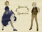  1girl america_(hetalia) axis_powers_hetalia bad_id bad_pixiv_id belarus_(hetalia) blonde_hair blue_eyes bomber_jacket cosplay costume_switch crossdressing du_k_alice glasses jacket necktie pantyhose ponytail purple_eyes 