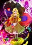  absurdres blonde_hair blue_eyes blue_flower blue_rose doll doll_(ib) dress flower highres ib long_hair mary_(ib) mary_janes open_mouth pantyhose petals red_flower red_rose rose shoes smile solo sumire_(dolphin) yellow_flower yellow_rose 