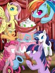  absurd_res applejack_(mlp) banner blonde_hair blue_eyes blue_fur bottle cake cannon cutie_mark detailed_background equine eyes_closed female feral fluttershy_(mlp) food friendship_is_magic fur green_eyes grin group hair hat hi_res horn horse looking_at_viewer magic mammal multi-colored_hair my_little_pony open_mouth orange_fur party_cannon pegasus pink_fur pink_hair pinkie_pie_(mlp) pony purple_eyes purple_fur purple_hair rainbow_dash_(mlp) rainbow_hair rarity_(mlp) ribbons smile twilight_sparkle_(mlp) two_color_hair two_tone_hair unicorn white_fur wings yellow_fur zaiyaki 