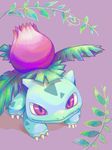  gen_1_pokemon ivysaur leaf leopard_truth no_humans pokemon pokemon_(creature) purple_background simple_background tegaki 