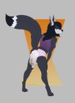  anthro biped breasts canine character_request clothing diaper feces female fox looking_back mammal messy_diaper rear_view scat shirt simple_background smallcircles soiling 