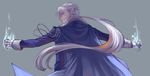  claws elf grey_background highres joseph_lee long_hair male_focus pixiv_fantasia pixiv_fantasia_sword_regalia pointy_ears ponytail silver_hair simple_background solo white_hair 