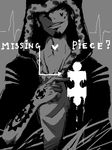  earrings facial_hair goatee heart hood hoodie jewelry level-k male male_focus monochrome one_piece puzzle_piece smile solo tattoo text trafalgar_law 