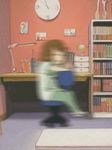  animated animated_gif brown_hair chair clock fast female happy hirasawa_yui k-on! lowres motion_blur screencap solo 