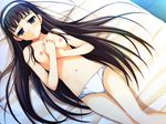  akatsuki_no_goei bed black_hair blush breasts game_cg long_hair nipples panties tagme_(character) tomose_shunsaku topless underwear 